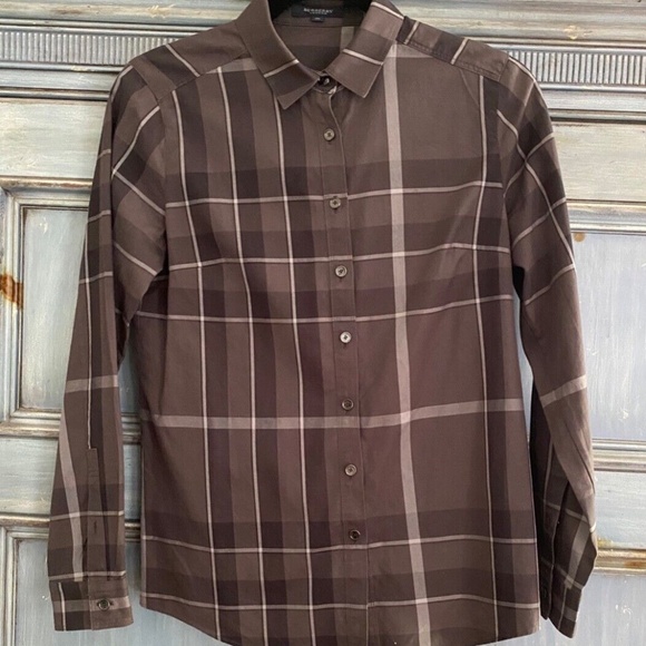 Burberry  London black plaid cotton button down top size 38 - Picture 2 of 5